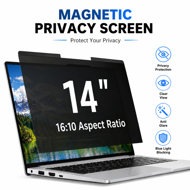 Factory Wholesale 14 Inch 16:10 Magnetic Anti Spy Laptop Privacy Filter Anti Glare Blue Light Blocking for Lenovo HP Dell Acer