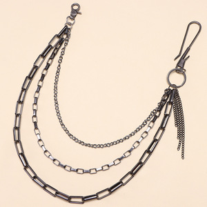 Chaîne de taille Yueli, chaîne de pantalon en métal épais, décoration denim, style hip-hop, alliage de zinc noir, boucles multiples, usage quotidien - Product Image 3