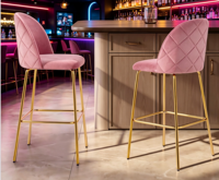 Luxuriöser Rosa Diamant-Samt-Barhocker mit Goldenen Metallbeinen, Hochstuhl für Bar & Café