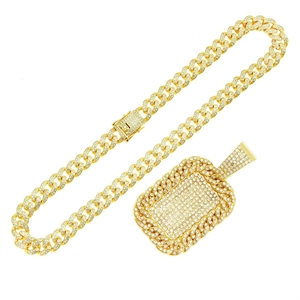 Colar Masculino com Pingente Quadrado Cravejado de Diamantes, Estilo Hip-Hop, Corrente Cubana Miami de 13mm, Novo Estilo Moderno - Product Image 5
