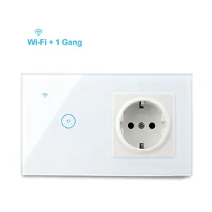 Estándar de la UE Wifi Control remoto inteligente hembra interruptor Panel táctil 1 interruptor de la luz LED