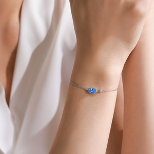 Bracelet chaîne en argent sterling S925 avec zircon bleu océan ovale pour femme - Bijou tendance pour tous les jours - Version en cuivre personnalisable - Product Image 2