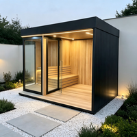 Sauna extérieur moderne en bois avec douche intégrée et poêle à bois pour villa – Équipement de bien-être