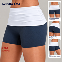 Shorts de sport Dingtai pour femme, froncés et pliables, avec bordure contrastante, extensibles dans les quatre sens, pour le yoga, la gym et la course à pied
