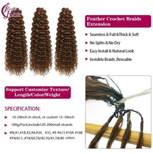 Extensiones de Cabello Humano con Punta de Pluma para Crochet, Ondulado al Agua, 12-24 Pulgadas, 100g, 100% Cabello Virgen Brasileño - Product Image 5