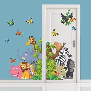 Pegatinas de pared de animales de dibujos animados, pegatinas de pared de animales de la selva, elefante, León, cebra, mariposa, decoración de pared, <span class=keywords><strong>niños</strong></span>, bebé, vinilo DIY M - Product Image 5