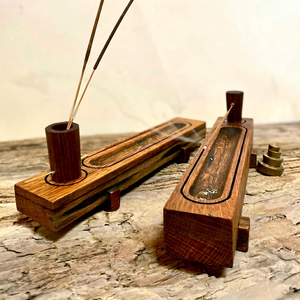 Porte-encens en bois avec cendrier, fait main, brûleur décoratif pour la maison spirituelle, cadeau décoratif - Product Image 1