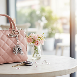 Portachiavi a forma di carrozza in cristallo con strass, charm color argento per borsa o chiavi - Product Image 3