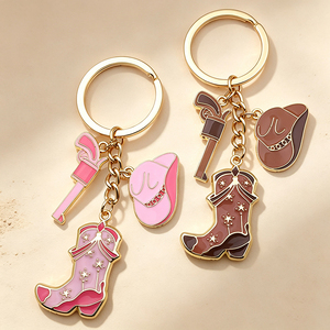 <b>Custom</b> Western Cowboy <b>Keychain</b> Zinc Alloy Metal Cowboy Boot Pendant Key Ring Embossed Logo Wholesale Key Holder - Product Image 1