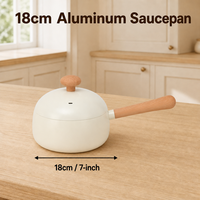 Casserole en céramique antiadhésive en aluminium de 18 cm, pot à lait sans PTFE, compatible induction et gaz, poignée en bois, casserole de cuisson OEM