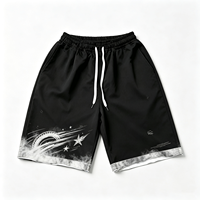 Shorts graphiques noirs style streetwear effet délavé, ourlet déchiré, coupe ample, bas de tenue d'été pour hommes, service de personnalisation de logo de haute qualité