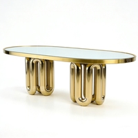 Tables ovales en verre de luxe, design moderne, en acier inoxydable doré, pour événements de mariage