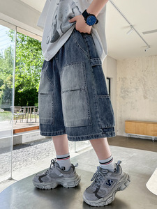 2025 nuovi <span class=keywords><strong>pantaloncini</strong></span> in Denim Casual da ragazzo a metà vita dritta in stile Vintage con tecnica estiva ad asciugatura rapida per bambini medi grandi - Product Image 3