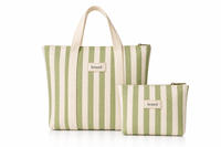 Sac fourre-tout en toile rayée bleu marine durable et pochette assortie – Sac à main en coton à rayures esthétiques, grande capacité, sac de courses réutilisable