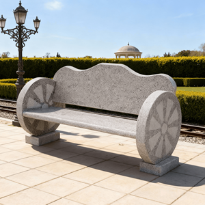 ספסל גן חיצוני מאבן טבעית מגולפת ביד, משיש לבן, עם משענת, מותג JZ, אחריות ל-5+ שנים, עיצוב מסורתי - Product Image 1