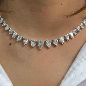 925 <b>Silver</b> Moissanite Tennis Necklace 7MM Pear Cut <b>Choker</b> Elegant Anniversary Wedding Party Jewelry Gift for Women Style - Product Image 1