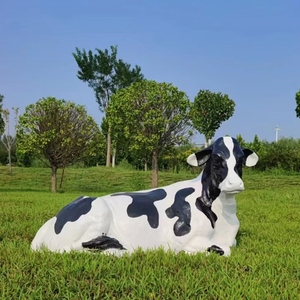 Estatua de vacas blancas y negras de fibra de vidrio grande hecha a mano para exteriores, escultura de vacas animales de jardín de tamaño real para Decoración - Product Image 2