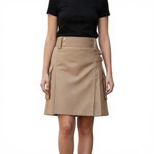<b>Women's</b> Kilt <b>Khaki</b> High Waist Cargo Mini Skirt Cotton Button Utility Tactical A Line Short Skirt - Product Image 1