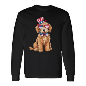 Goldendoodle Patriotic 4th Of July Dog Usa Flag T-shirt a maniche lunghe con stampa digitale girocollo unisex per adulti - Product Image 2