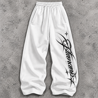 Pantalon de survêtement streetwear ample et large de haute qualité, imprimé personnalisé, délavé à l'acide, en molleton bouclette, pour homme, en coton
