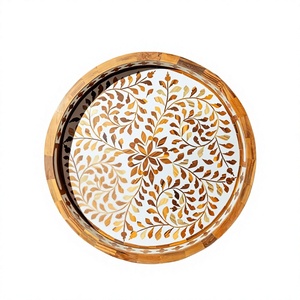 Plateau de service de luxe fait main avec incrustation de nacre, élégant plateau décoratif en mosaïque de coquillages pour rangement et service - Product Image 1