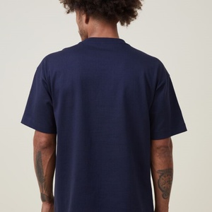 <b>Navy</b> Blue Cotton Breathable Men's Round Neck Summer High Weight Regular Fit Short Sleeve Print T-shirt 230g - Product Image 2