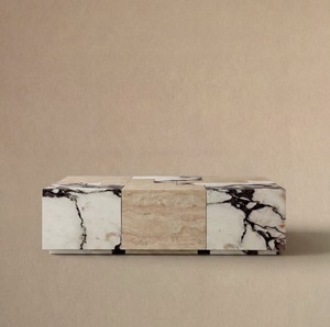 Tavolino da Caffè in Marmo Naturale a Scacchiera, Travertino Rosso Levanto, Tavolo Centrale in Pietra, Arredamento Moderno per Soggiorno, Direttamente dalla Fabbrica - Product Image 3