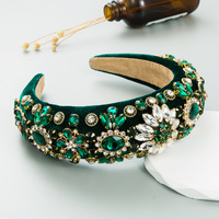 Accessoires de cheveux de style baroque, industrie lourde, rétro, large, en verre teinté, avec un anneau de fixation pour les femmes