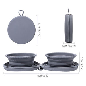 Portabile doppio personalizzato 2 in 1 silicone pet ciotola pieghevole doppio cucciolo ciotola pieghevole cibo & ciotola acqua con cerniera per i viaggi - Product Image 4