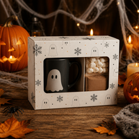Boîte personnalisée pour mélange de chocolat chaud d'Halloween, emballage de boisson en carton blanc avec impression fantôme, vente en gros, boîte cadeau chocolat chaud OEM