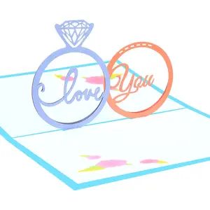 Venta al por mayor diy tarjetas de aniversario-Anillo romántico 3d Pop Up para parejas, sortija de diamante, aniversario, tarjeta de felicitación para el Día de San Valentín