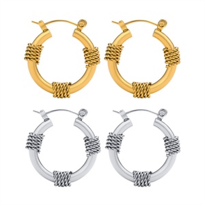 Boucles d'oreilles créoles torsadées épaisses plaquées or, tendance et populaires - Product Image 2