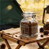 Nouveau design – Pot en verre de 400 ml en forme de maison de café avec couvercle à clip pour café instantané lyophilisé et bonbons