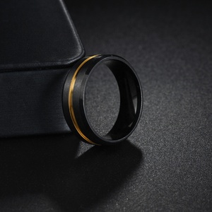 2024New 8mm Gold Groove Abgeschrägte Kante Schwarz Wolfram Ehering für Männer Schwarz Polierter Stahl Verlobung sring Herren Eheringe - Product Image 3