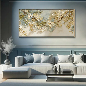 Textured Still Life Flower Wall Art 3D White Oil Painting <b>Canvas</b> Handmade Neutral Gold Abstract Blossom Wabi-Sabi Hanging - Product Image 1