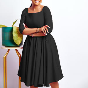 Gaun A-line biru laut pakaian wanita Afrika hitam gaun kasual grosir - Product Image 3