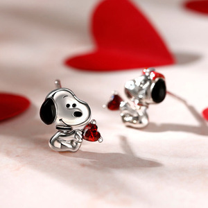 Orecchini a perno a forma di cuore con cucciolo, da donna, irregolari, a forma di animale, gioielli alla moda per tutti i giorni - Product Image 2