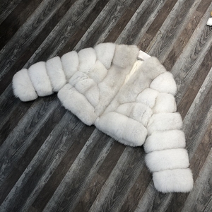 Cappotto di <span class=keywords><strong>Pelliccia</strong></span> Naturale Trendy, Stile Corto, con Colletto in <span class=keywords><strong>Pelliccia</strong></span> di Volpe Soffice e Grande per Donna - Product Image 2