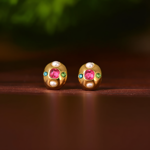 Fashion <b>Stud</b> <b>Earrings</b> PVD Gold Plated 316L Stainless Steel With Pink Green <b>Blue</b> Stones Sustainable Resistant Jewelry - Product Image 3