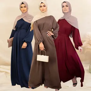 Groothandel Islamitische Kleding Dubai Kalkoen Luxe Effen Kleur Bescheiden Feest Avond Satijn Zijde Abaya Vrouwen Moslim Jurk Abaya