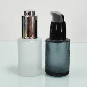 Custom Geel Clear Blue Matte Zwart Glas 1Ounce Gezicht Essentie Serum Platte 30Ml Frosted Fles Met Druppelaar Deksel