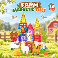 Jouets éducatifs sensoriels STEM pour enfants en bas âge, garçons et filles : blocs de construction magnétiques DIY Mini Ferme, tuiles magnétiques de 3,75 cm, boîte en métal