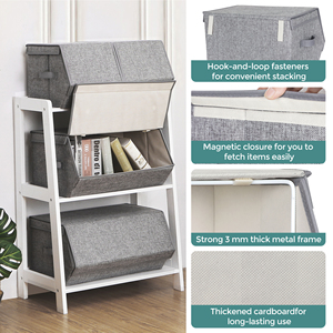 Boîtes de <span class=keywords><strong>rangement</strong></span> pliables rectangulaires avec couvercles, en tissu non tissé écologique, pour vêtements et jouets, empilables, multifonctionnelles, modernes - Product Image 5