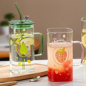 Gobelet carré en <span class=keywords><strong>verre</strong></span> transparent fait main avec couvercle en PP et paille, style coréen, polyvalent pour la maison - Product Image 4