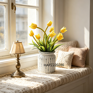 Fleurs artificielles de tulipes jaunes dans un pot en céramique rustique blanchi à la chaux, fausses fleurs de printemps pour la décoration de <span class=keywords><strong>cuisine</strong></span> et de maison style cottagecore - Product Image 2