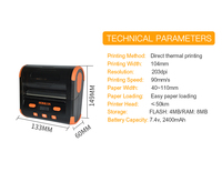 Imprimante d'étiquettes portable RONGTA RPP04 100 mm, imprimante thermique mobile pour codes-barres