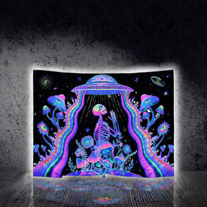 Tapisserie murale imprimée en noir, design personnalisé, <span class=keywords><strong>psychédélique</strong></span>, néon, réactive aux <span class=keywords><strong>UV</strong></span>, 100% polyester - Product Image 2