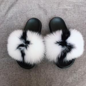 2020 Factory wholesale fur slides women red racoon real fox fur bedroom mule slippers sandals - Product Image 2