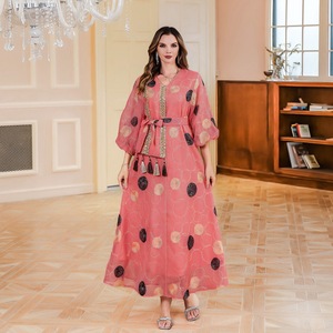 Abaya Islámica <span class=keywords><strong>Rosa</strong></span> con Lentejuelas Bordadas, Éxito de Ventas para el Mercado Musulmán Europeo y Americano - Product Image 1