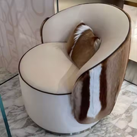 Sillón FENDY de cuero de diseñador, sofá individual, sillón giratorio de lujo elegante redondo para sala de estar
